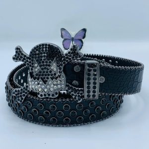 Simon Lumo Skull Leather Belt in Black