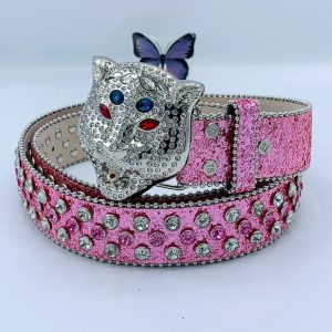 BB Simon Rozetta Skull Leather Belt in Pink