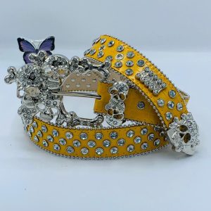 BB Simon Skull Leather Belt in Yellow