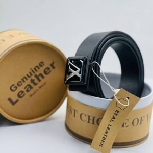 Black Leather Belt with Metal Head