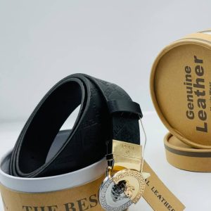 Black Leather Belt with Metal Head