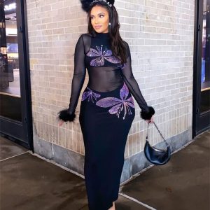 Fiorélle FleurMist Rhinestone Mesh Dress