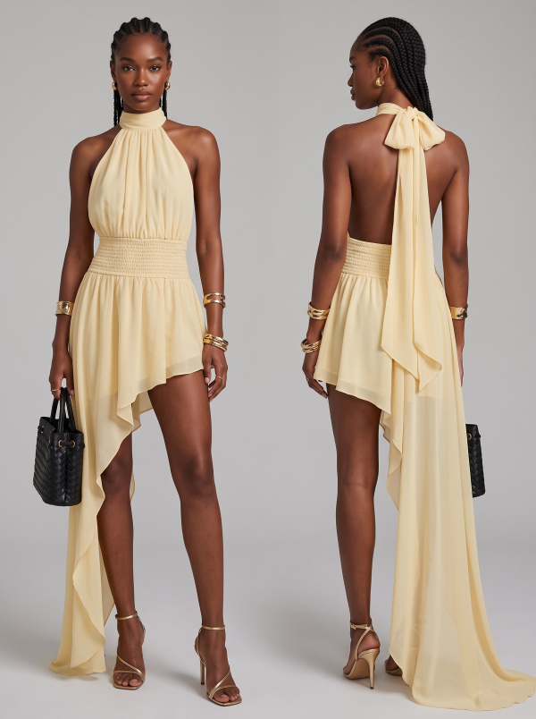  Amalfi Halter Open-Back High-Low Chiffon Dress